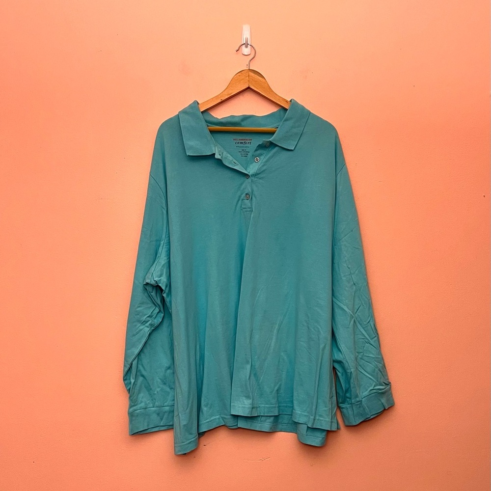 Vintage All American Comfort 4X Blue Long Sleeve Polo Shirt